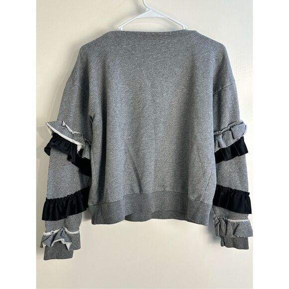 J Crew size M gray sweatshirt with black ruffled sleeves - Picture 7 of 7